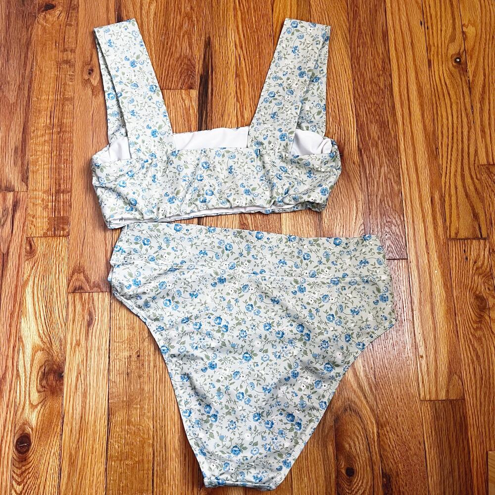 Reformation Pastel Blue Floral Square-Neck Bikini Set - Picture 6 of 8